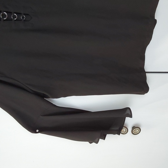 Rock & Republic Black Semi Sheer Chiffon Top Bell sleeves Flowy Neutral Sz.XL - Picture 2 of 9